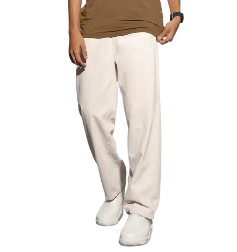 Men's Loose Fit Baggy Denim Jeans | Relaxed Straight Leg Casual Jeans - Beige