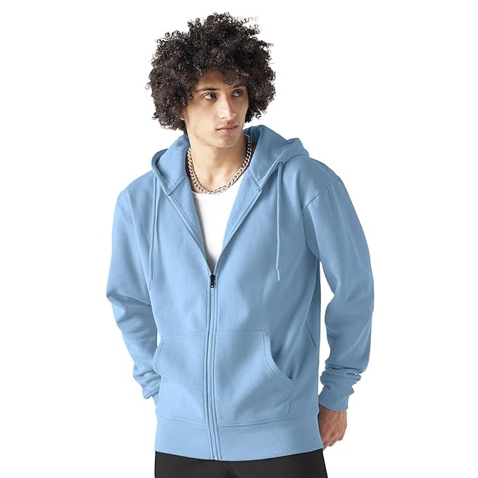Men's Solid Zip-Up Hooded Sweatshirt | 100% Cotton Full Sleeve Winter Hoodie