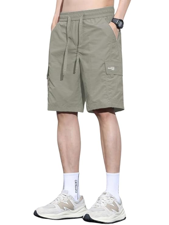 Men's Premium Cotton Cargo Shorts | Multi-Pocket Utility Shorts with Elastic Drawstring Waist