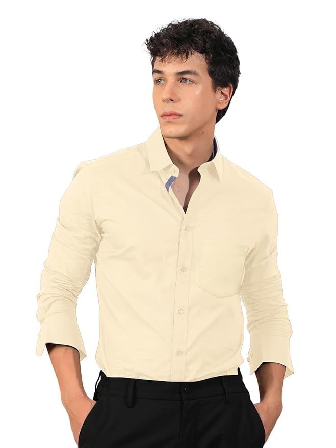 Men's Solid White Cotton Blend Shirt | Regular Fit Full Sleeve Button-Down Formal & Casual Shirt