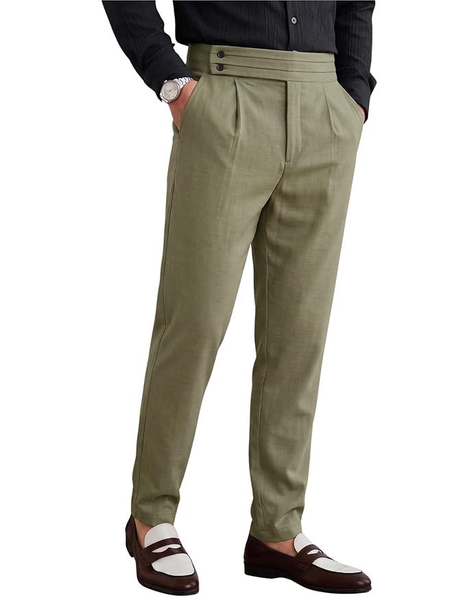 Men's Premium Cotton Casual Trousers | Pleated Front Tapered Fit Office & Casual Wear Pants
