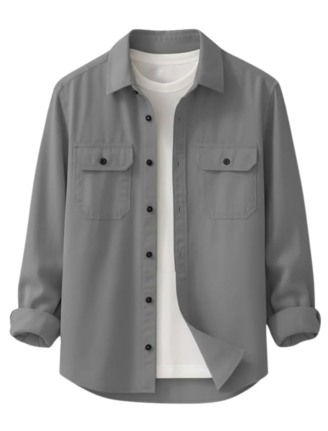 Men's Full Sleeve Cotton Blend Casual Shirt | Button-Down Shirt with Dual Flap Pockets