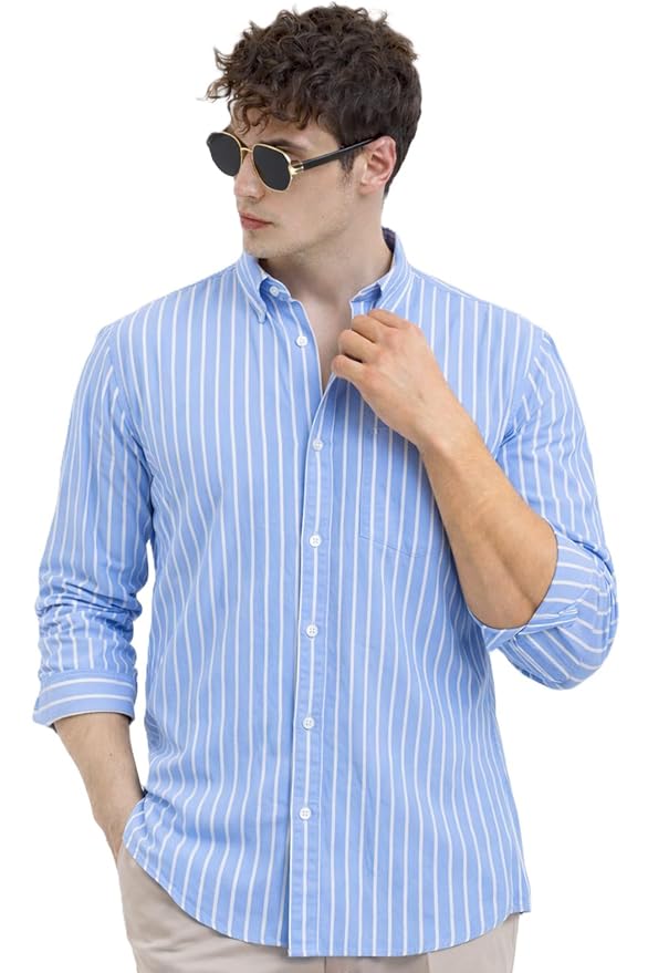 Men's Printed Striped Cotton Blend Shirt | 220 GSM Casual, Formal & Party Wear Full Sleeve Shirt