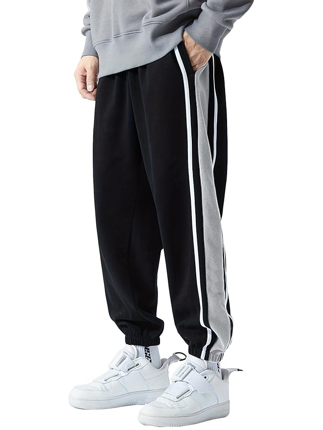 Men's Oversized Baggy Track Pants | Wide Leg Side Stripe Joggers with Elastic Waist