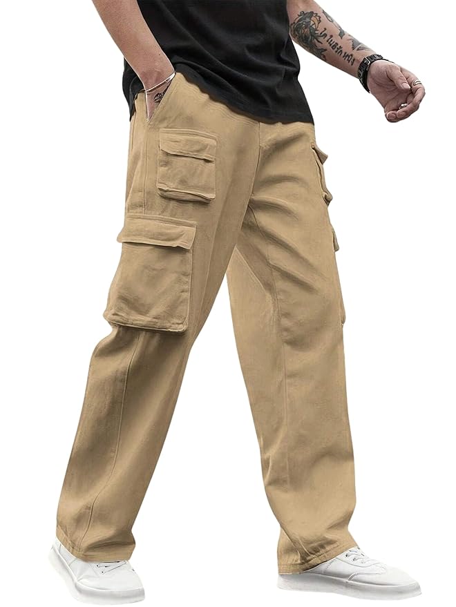 Men's Cotton Cargo Pants | Regular Fit Drawstring Waist Casual Trousers