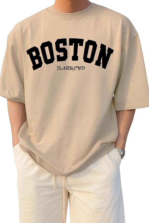 Men's Boston Graphic Print Oversized T-Shirt | Premium French Terry Round Neck Casual Tee