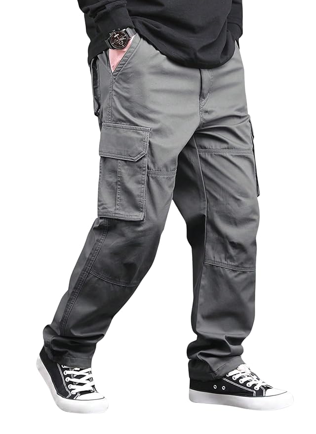 Men's Loose Fit Cotton Cargo Pants | Drawstring Waist Casual Trousers (Plus Sizes Available)