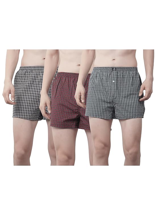 Men's Cotton Rich Boxer Shorts | Soft Breathable Checkered Comfort Fit Boxers