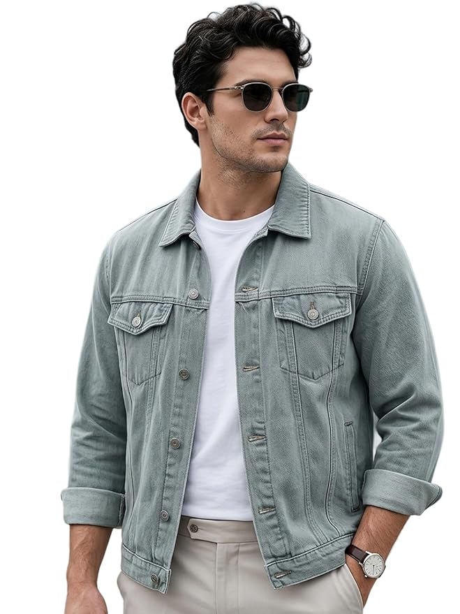 Men's Washed Denim Jacket | Regular Fit Full Sleeve Cotton Button-Up Jacket with Chest Pockets