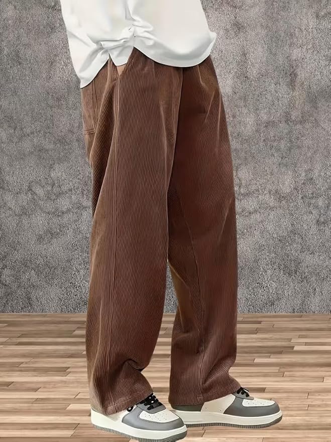 Men's Baggy Corduroy Trousers | Relaxed Fit Stretch Waist Casual Pants