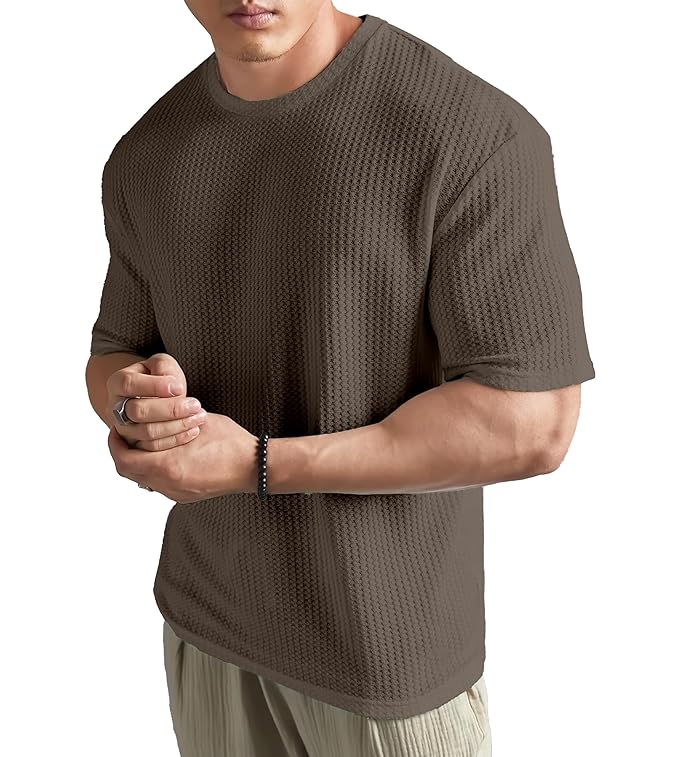 : Men's Oversized Solid Dotted T-Shirt | Round Neck Loose Fit Drop Shoulder Casual Tee